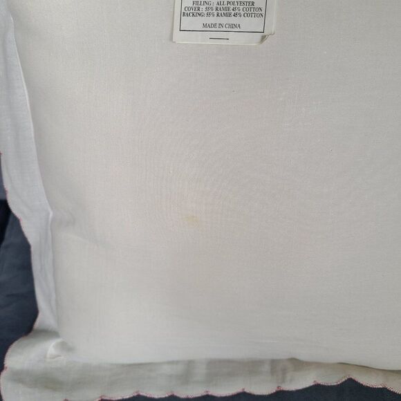 Christmas Poinsettia Embroidered Throw Pillow Gold Cord Scalloped Ruffle Vintage - Picture 16 of 16